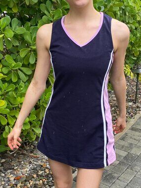 LBH Tennis Dress Purple Lilac Colorblock V-Neck Size S Petite